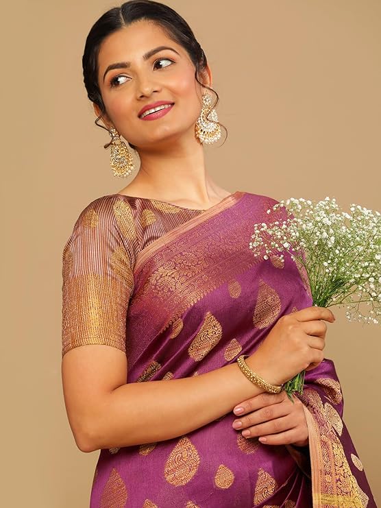 Women's Jacquard Cotton Silk Saree with Unstitched Blouse Piece