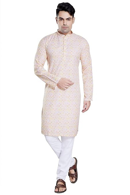 Men's Sequince Embroidered Printed Cotton Blend Only Slim Fit Kurta