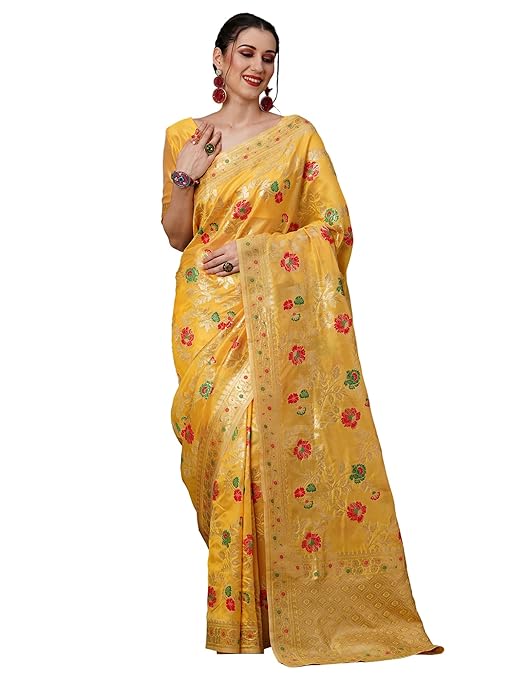 Women's Woven Design Zari Work Banarasi Silk Saree With Unstitched Blouse