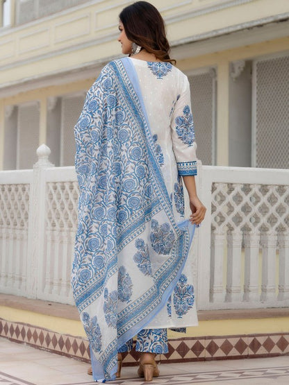 Square Neck Floral Printed Anarkali Kurta with Palazzo & Dupatta