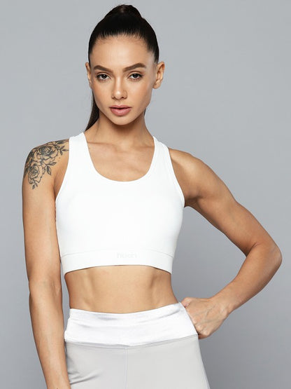 White Medium Impact Sports Bra With Back Mesh B55-XS