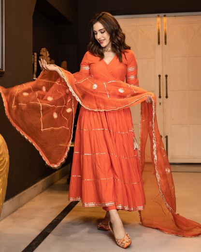 Women Orange cotton Sharara Set