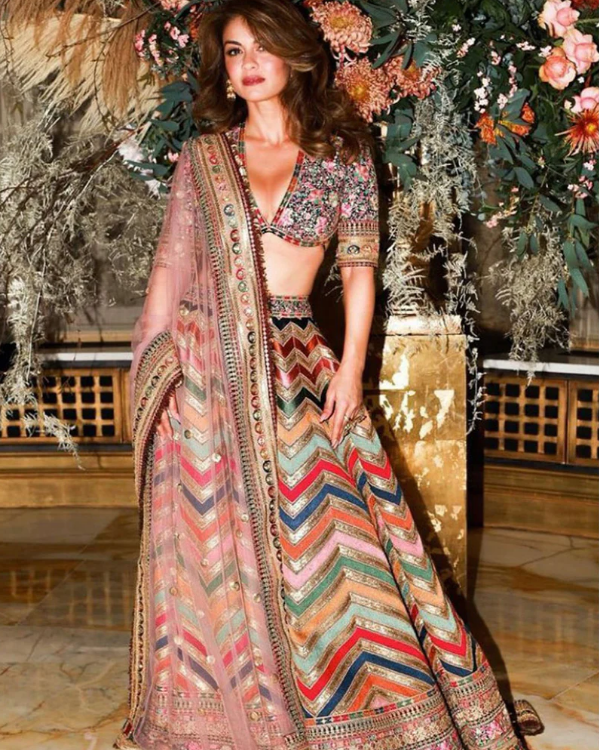 MULTI COLOR GEORGETTE THREAD WORK LEHENGA CHOLI