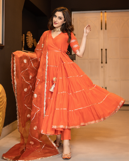 Women Orange cotton Sharara Set