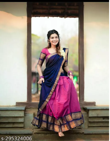 South Indian Silk Pink and Black Half Half Saree