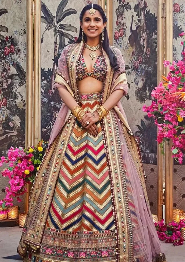 MULTI COLOR GEORGETTE THREAD WORK LEHENGA CHOLI