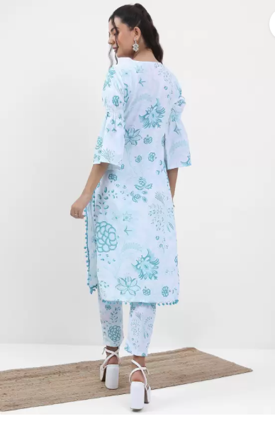 Women Cotton Blend Kurta Pant Set