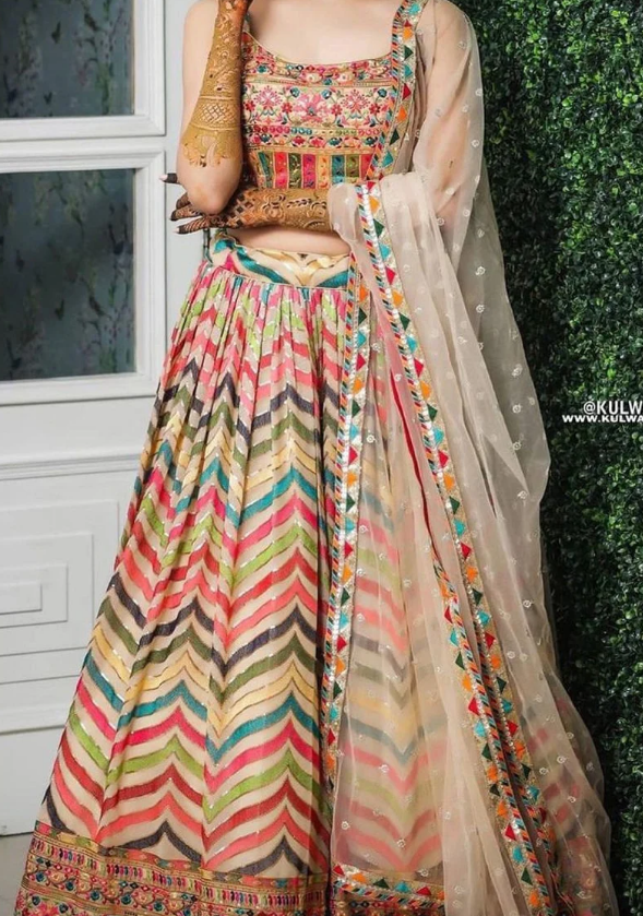 MULTI COLOR GEORGETTE THREAD WORK LEHENGA CHOLI