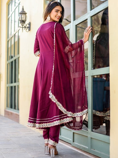 Round Neck Three-Quarter Sleeves Gotta Patti Kurta with Palazzos & With Dupatta