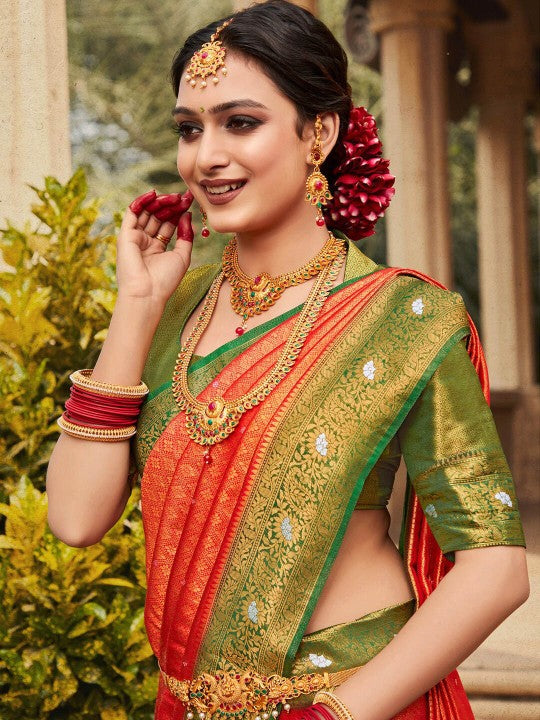 Ethnic Motifs Woven Design Zari Kanjeevaram Sarees