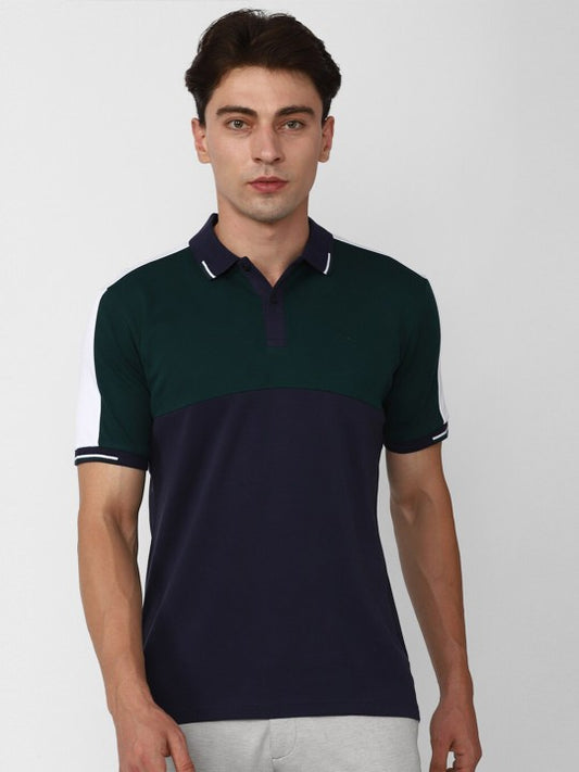 Monochrome Colourblocked Pure Cotton Polo Collar T-shirt