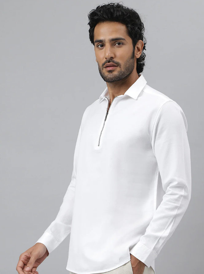 Collar Cotton Twill White Shirt