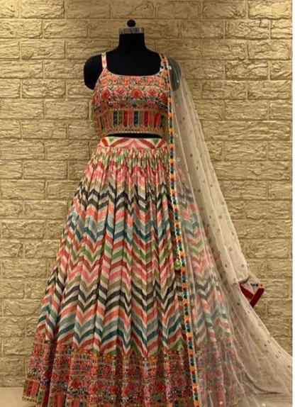 MULTI COLOR GEORGETTE THREAD WORK LEHENGA CHOLI