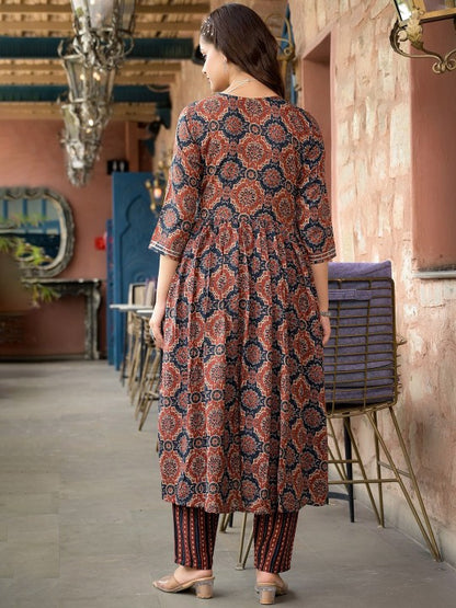 Ethnic Motifs Printed A-Line Kurta with Trousers & Dupatta