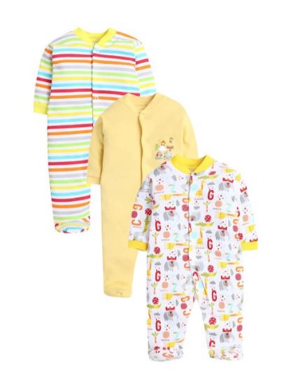 EIO100% Cotton Rompers Suits Jumpsuit Night Suits for Newborn Baby Boys & Girls Pack of 3