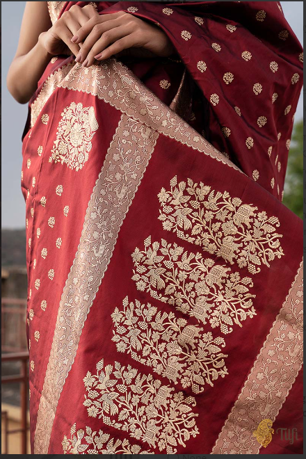 Janaki' Maroon Pure Katan Silk Real Zari Banarasi Handloom Saree