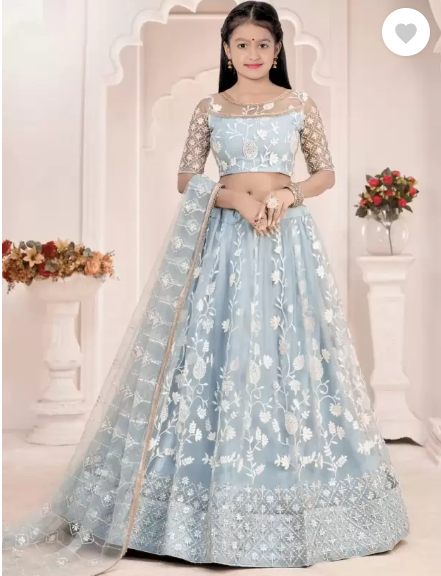 Gheludi Girls Lehenga Choli Party Wear Embroidered Lehenga, Choli And Dupatta Set