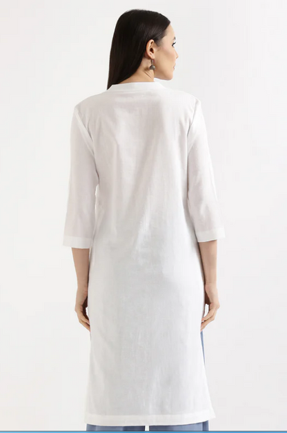 WHITE AIRY LINEN LONG KURTA