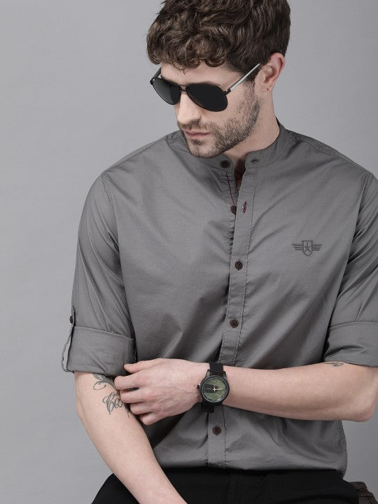 Men Grey Solid Slim Fit Casual Shirt