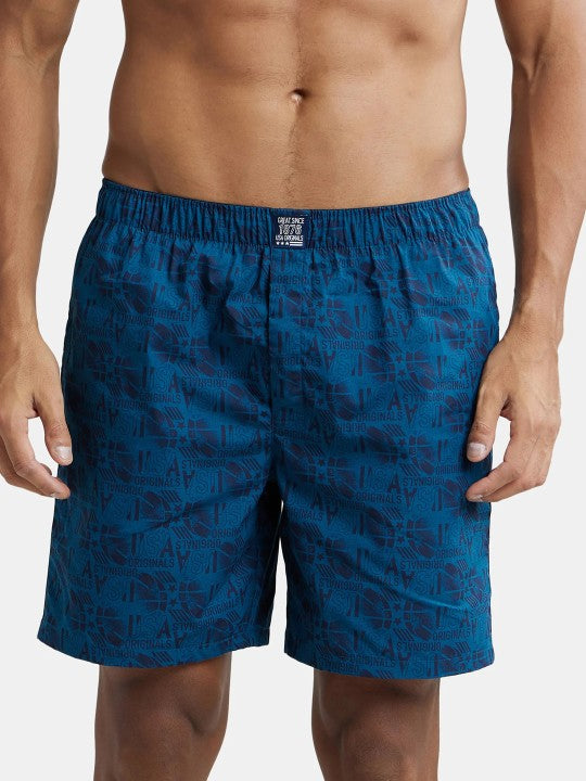 Combed Mercerized Cotton Woven Boxer Shorts with Side Pocket