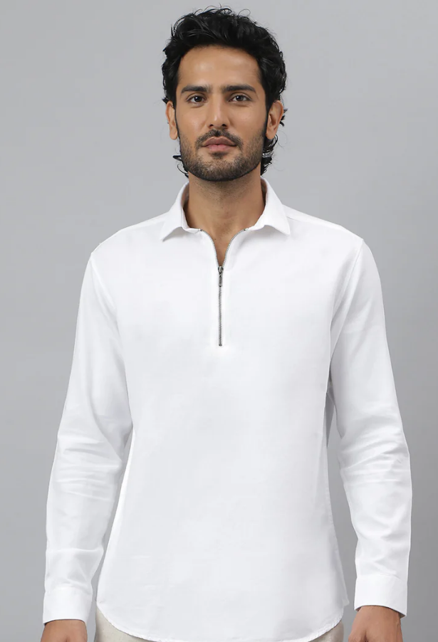 Collar Cotton Twill White Shirt