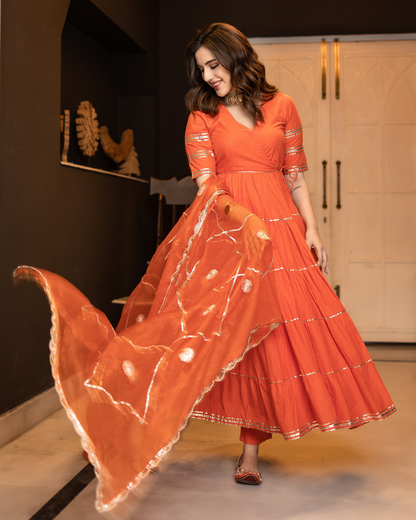 Women Orange cotton Sharara Set