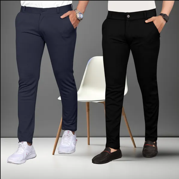 Set of 2 Slim Fit Trouser Twill Lycra For Men