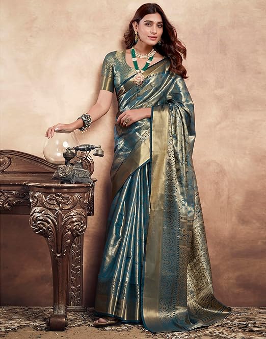 Women's Art Silk Banarasi Jacquard Saree With Unstitched Blouse Piece