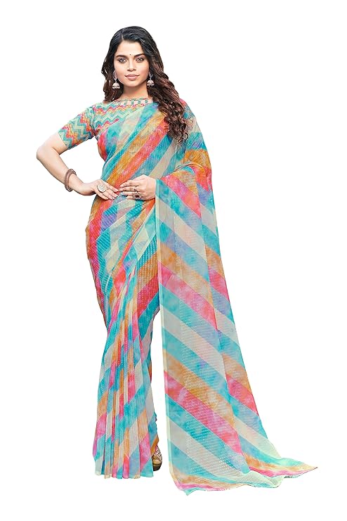 Glory Sarees Women’s Georgette Sequence Digital Print Saree With Blouse Piece