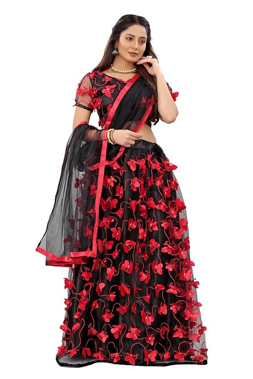 JULEE Women's Net Embroidered Semi-Stitched Lehenga Choli-Titli LH