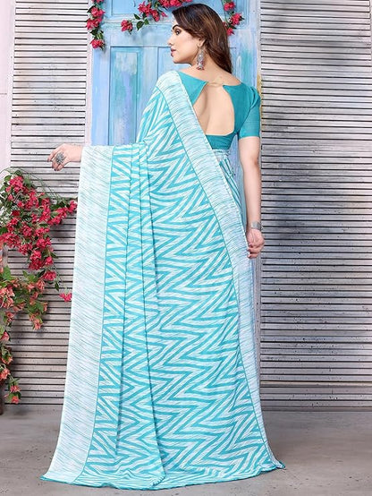 Women's Printed Georgette Saree With Blouse Piece Combo Pack of 2