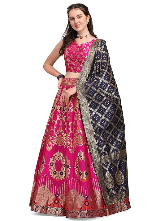 PURVAJA Women's Jacquard Semi-Stitched Lehenga choli