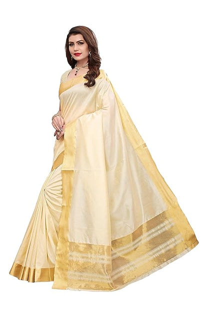 Women's Cottton Silk Sarees With Blouse Piece