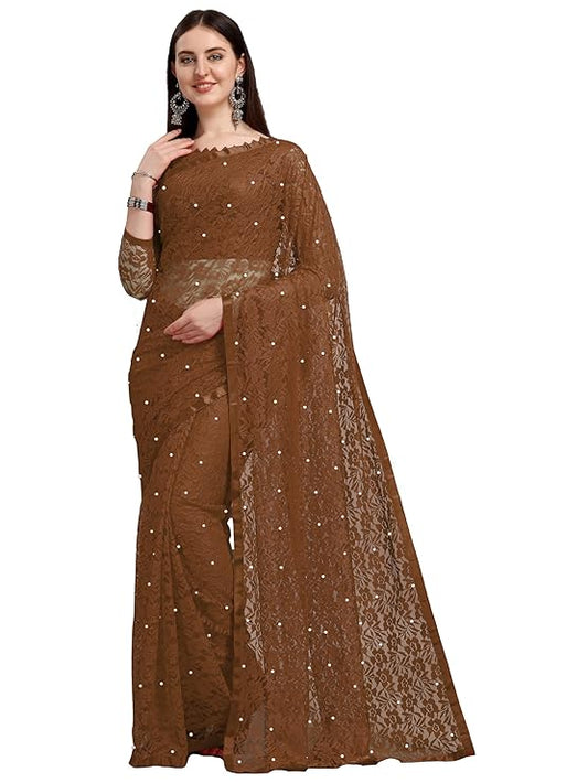 LOROFY Women's Net Saree With Blouse