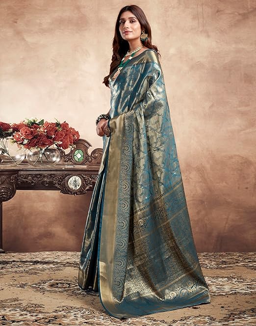 Women's Art Silk Banarasi Jacquard Saree With Unstitched Blouse Piece