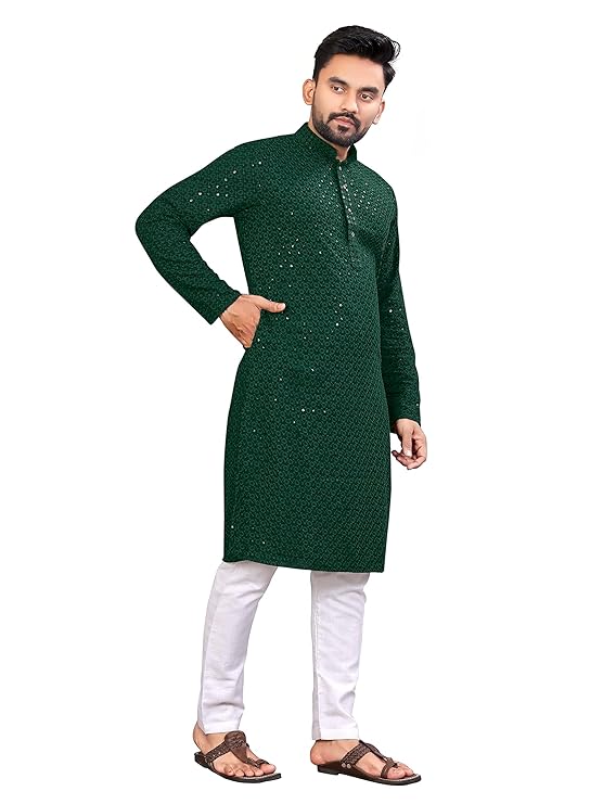 trustous Men's Indian Ethnic Wear Straight Lucknowi Kurta