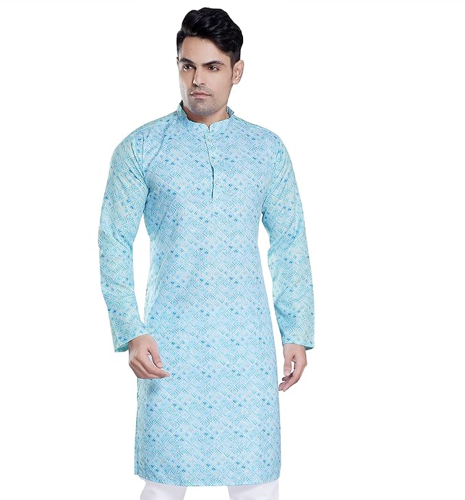 Men's Sequince Embroidered Printed Cotton Blend Only Slim Fit Kurta