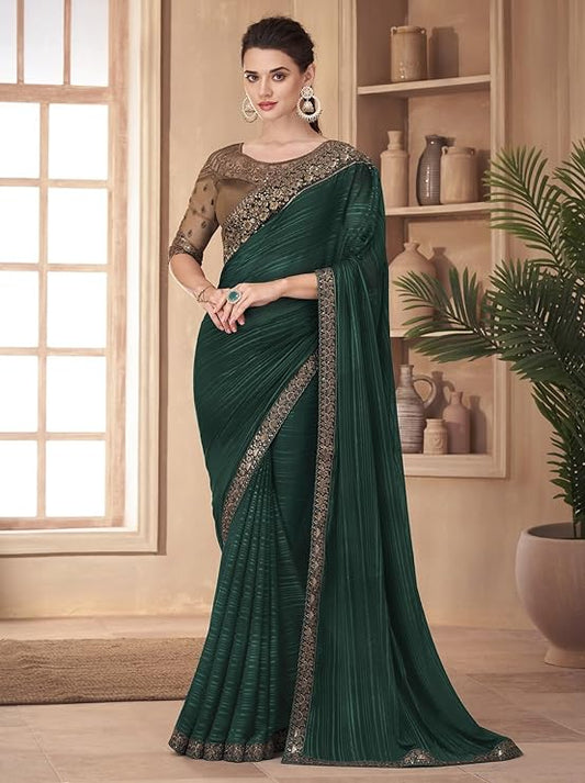 TRENDMALLS Women's Silk Embroidered Heavy Border Saree With Unstitched Designer Blouse saree for women