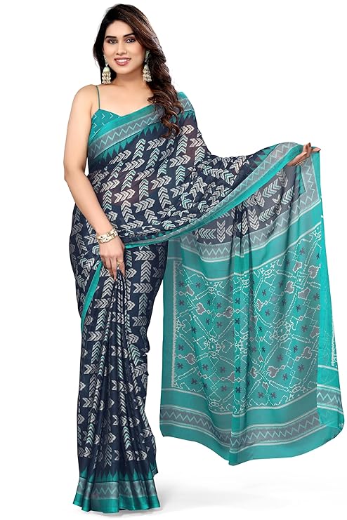 MIRCHI FASHION Women's Latest Chiffon Batik Printed Saree with Blouse Piece