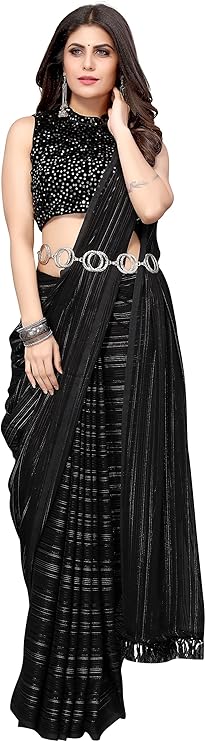 Yashika Women's Georgette Saree With Jari & Velvet Blouse with Sequence