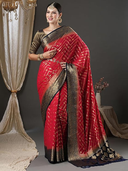 Women's Pink Woven Design Georgette Saree With Unstitched Blouse Piece