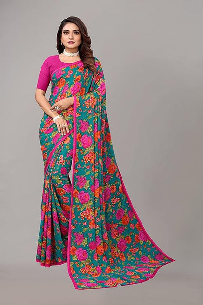 ANNI DESIGNER Women's Georgette Printed Saree with Blouse Piece