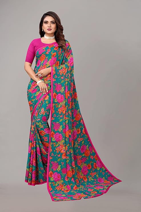 ANNI DESIGNER Women's Georgette Printed Saree with Blouse Piece