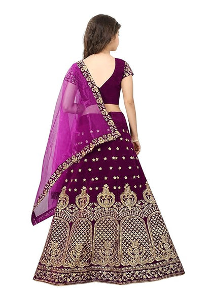 Viluchi Baby Girls & Girls Velvet Semi Stitched Lehenga Choli GHUGHAT-KIDS