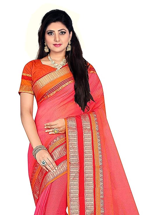 SWORNOF Women's & Girl's Kota Doria Cotton Saree With Blouse Piece