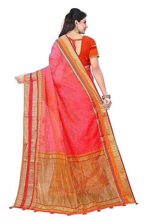 SWORNOF Women's & Girl's Kota Doria Cotton Saree With Blouse Piece