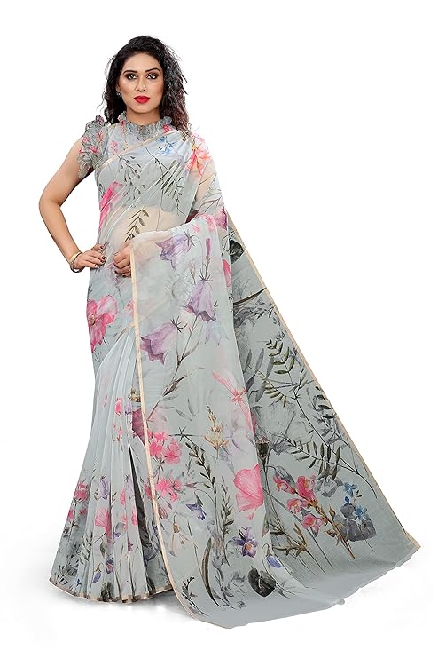 MIRCHI FASHION Women's Organza Saree With Blouse Piece