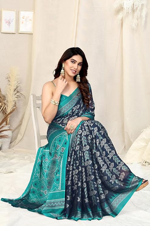 MIRCHI FASHION Women's Latest Chiffon Batik Printed Saree with Blouse Piece