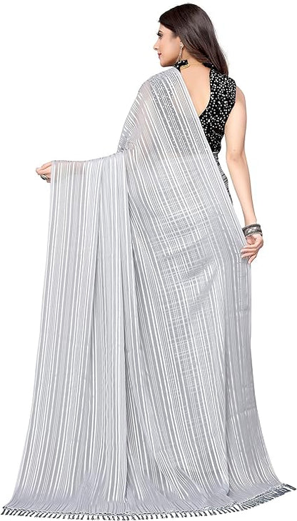 Women's Georgette Saree With Jari & Velvet Blouse with Sequence