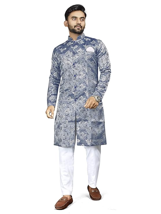 Amzira Men's Cotton Kurta Pajama Sherwani Set